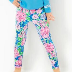 Lilly Pulitzer Lil Soiree All Day Pink Blue Floral Leggings Kid's Size 8